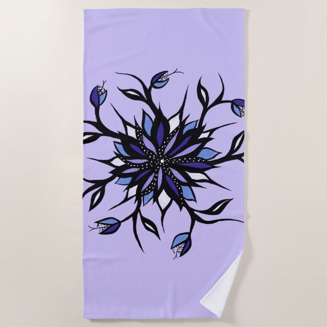 Gothic Floral Mandala Monsters And Teeth Beach Towel (Front)
