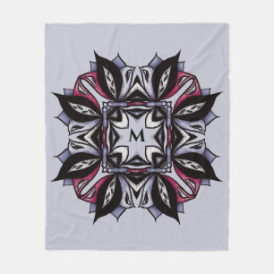 Gothic Floral Mandala Purple Pink Black Monogram Fleece Blanket