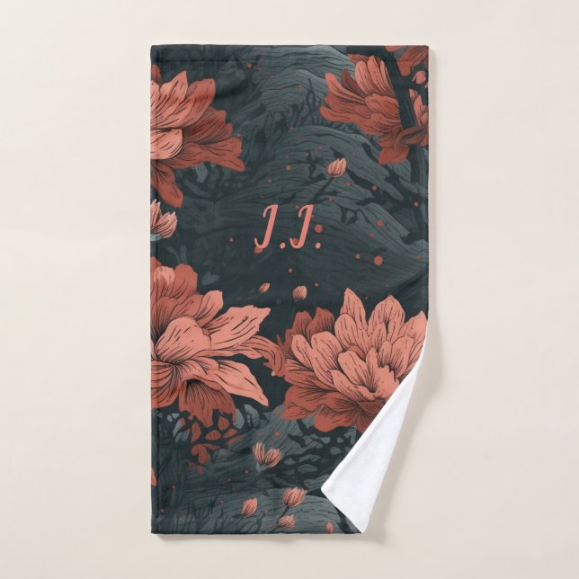 Gothic Floral Monogram Pickleball Towel (Hand Towel)