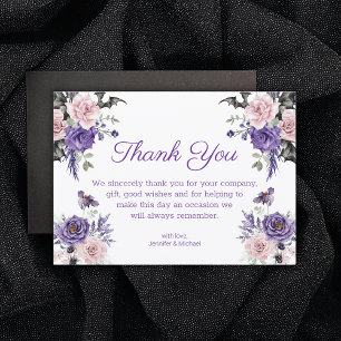 gothic floral purple pink halloween wedding thank you card