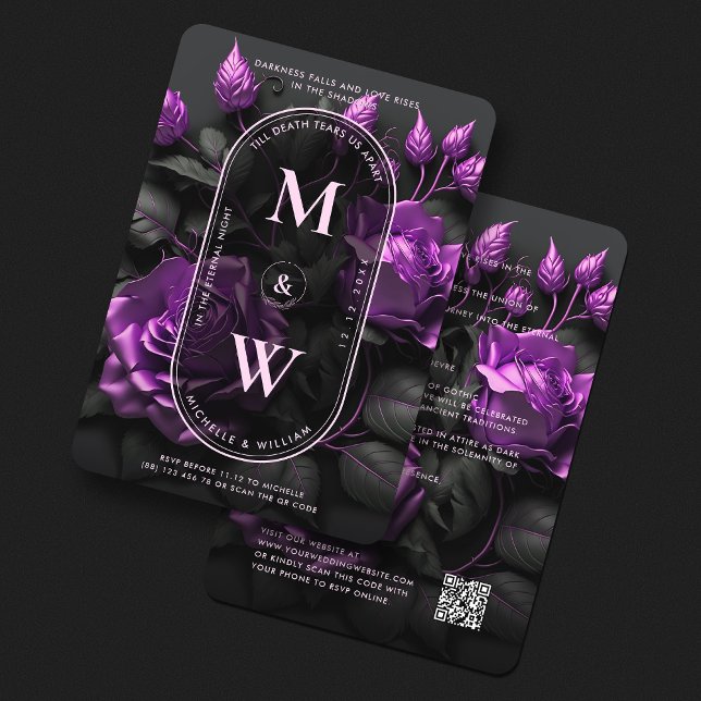 Gothic Floral Purple Roses Boho Elegant Wedding  Invitation (Gothic Floral Purple Roses Boho Elegant Wedding Invitation
)