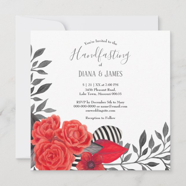 Gothic Floral | Red & Black Handfasting Wedding Invitation (Front)