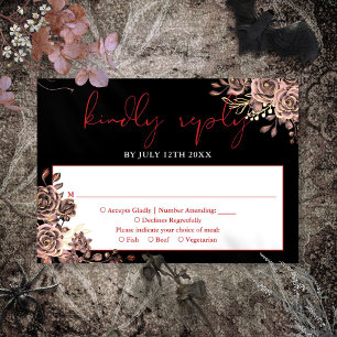 Gothic Floral Roses Black And Red Wedding RSVP Card