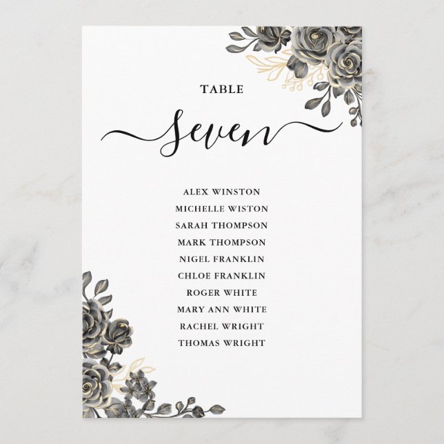 Gothic Floral Roses Seating Plan Table Number (Front)
