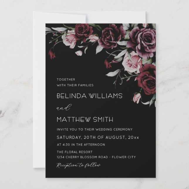 Gothic Floral Roses | Wedding Invitation (Front)