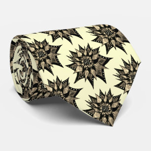 Gothic Floral Sepia Spiked Flower Pattern Tie