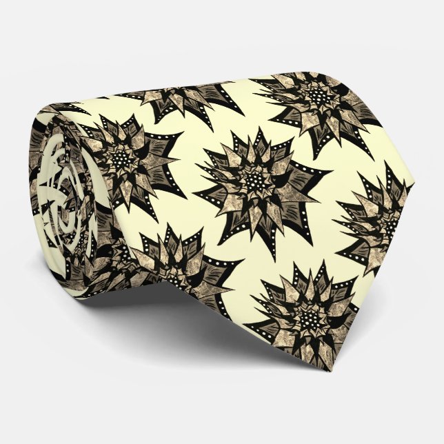 Gothic Floral Sepia Spiked Flower Pattern Tie (Rolled)