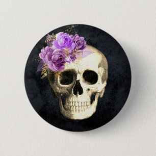 Gothic Floral Skull 6 Cm Round Badge