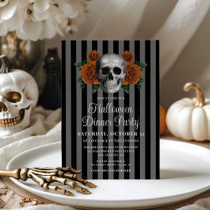 Gothic Floral Skull Adult Halloween Dinner Party Invitation
