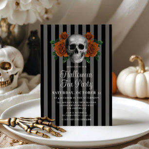 Gothic Floral Skull Adult Halloween Tea Party Invitation