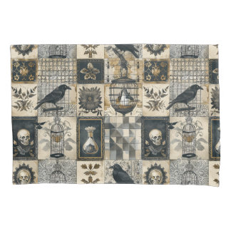 Gothic Floral Skull and Raven Pattern Pillowcase
