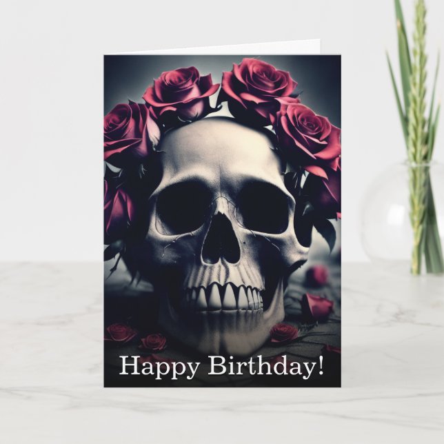 Gothic Floral Skull and Roses Birthday Card (Front)