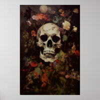 Gothic Floral Skull Art Print Victorian Dark