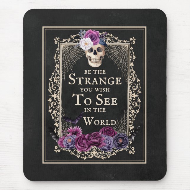 Gothic Floral Skull Bats Funny Quote Black Purple  Mouse Pad (Front)