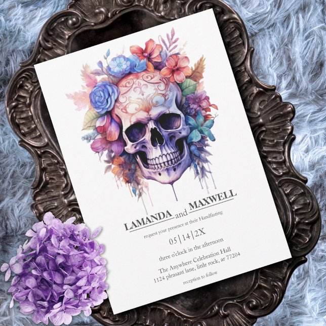 Gothic Floral Skull Boho Watercolor Handfasting Invitation (Creator Uploaded)