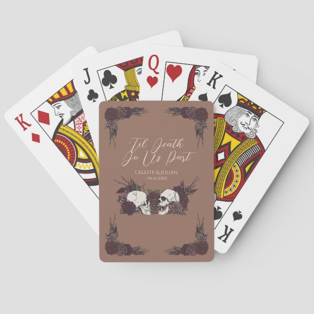 Gothic Floral Skull Brown Playing Cards (Back)