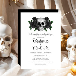 Gothic Floral Skull Costumes & Cocktail Halloween Invitation