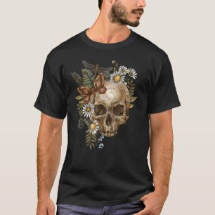 Gothic Floral Skull Cottagecore Halloween T-Shirt