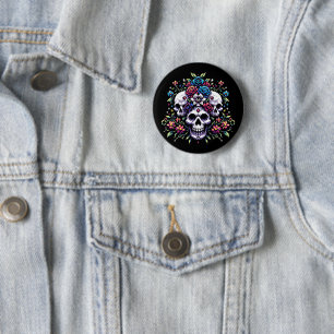 Gothic Floral Skull: Elegance in Art 6 Cm Round Badge