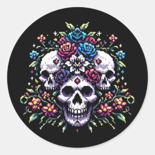 Gothic Floral Skull: Elegance in Art Classic Round Sticker