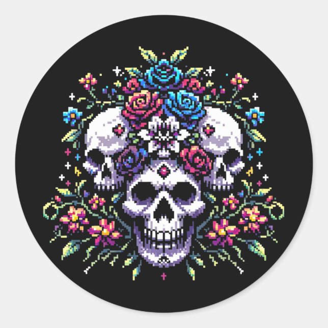 Gothic Floral Skull: Elegance in Art Classic Round Sticker (Front)
