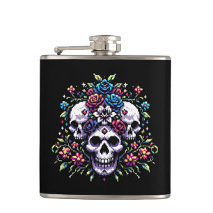 Gothic Floral Skull: Elegance in Art Hip Flask