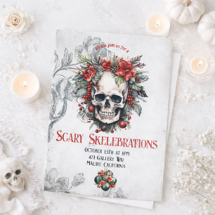 Gothic Floral Skull Halloween Elegant October  Invitation