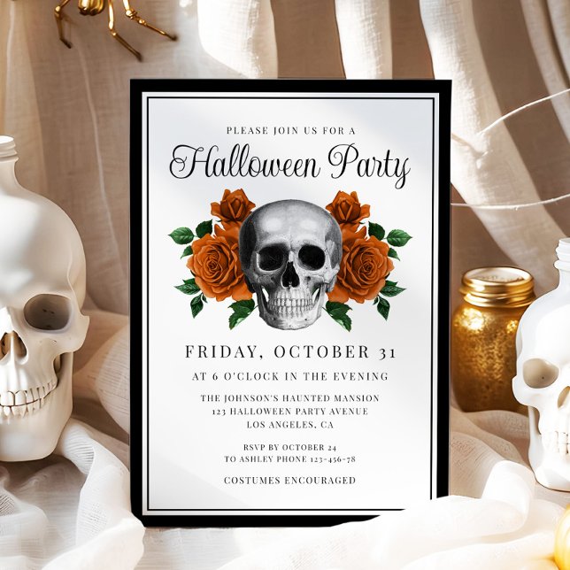 Gothic Floral Skull Halloween Invitation (Gothic Floral Skull Halloween Invitation)