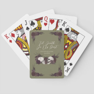 Gothic Floral Skull Olive Green Playing Cards