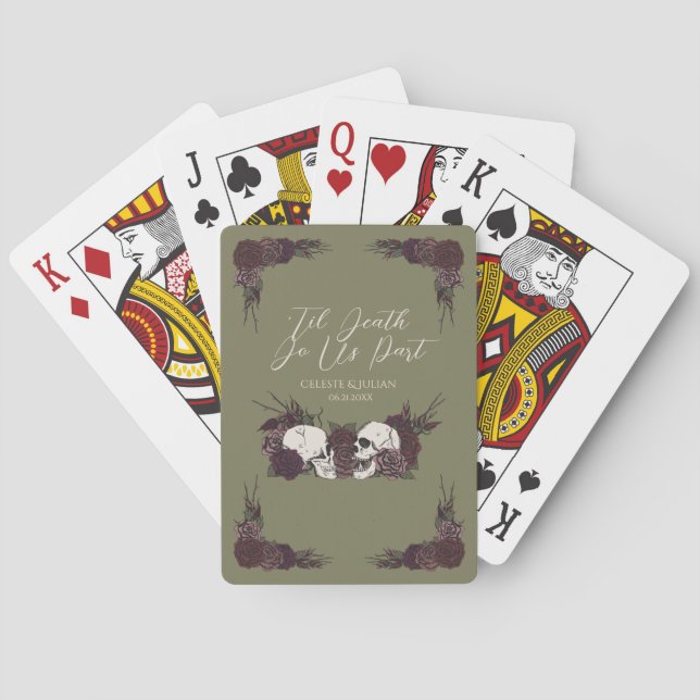 Gothic Floral Skull Olive Green   Playing Cards (Back)