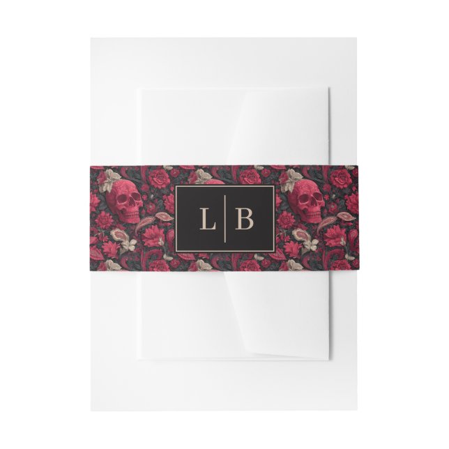 Gothic Floral Skull Pattern Invitation Belly Band (Front Example)