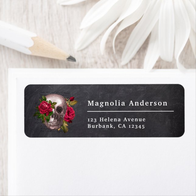 Gothic Floral Skull Return Address Label (Insitu)