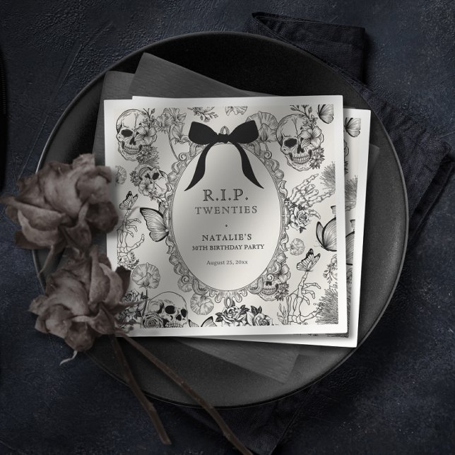 Gothic Floral Skull RIP Twenties 30th Birthday Napkin (Gothic Floral Skull RIP Twenties 30th Birthday Napkins)