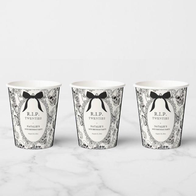 Gothic Floral Skull RIP Twenties 30th Birthday Paper Cups (Multi)