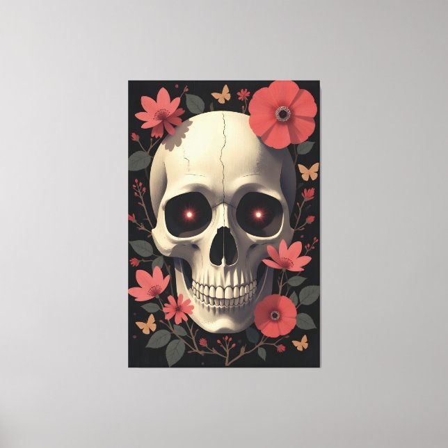 Gothic Floral Skull - Stylized Skull Canvas Print (Front)