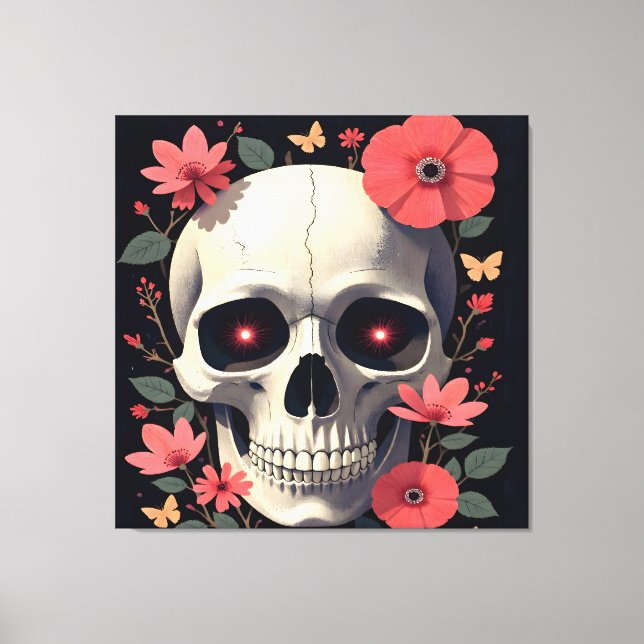 Gothic Floral Skull - Stylized Skull Canvas Print (Front)