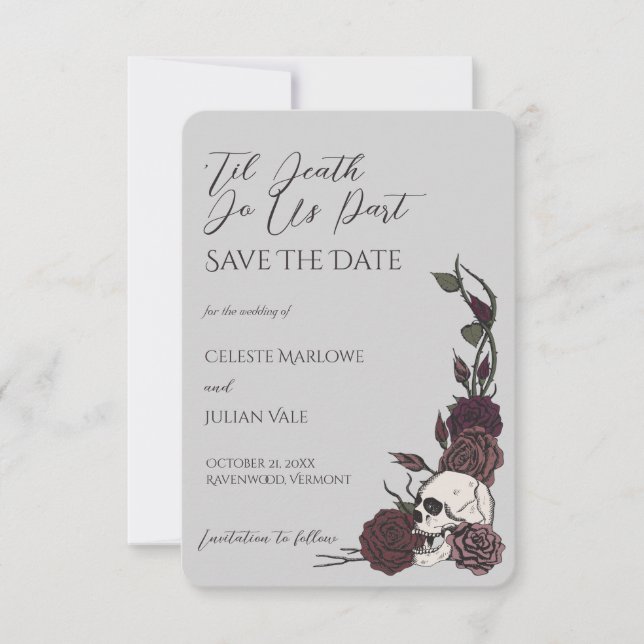 Gothic Floral Skull 'Til Death Save the Date (Front)