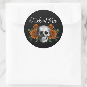Gothic Floral Skull Trick Or Treat Halloween Classic Round Sticker
