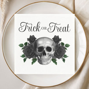 Gothic Floral Skull Trick Or Treat Halloween Napkin