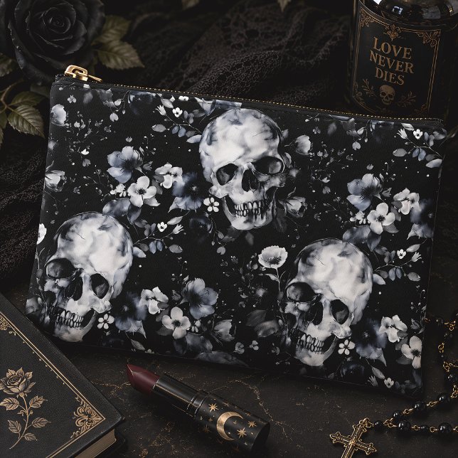 Gothic Floral Skulls Dark Botanical Accessory Pouch (Creator Uploaded)