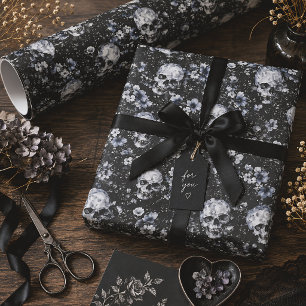 Gothic Floral Skulls Dark Botanical Wrapping Paper