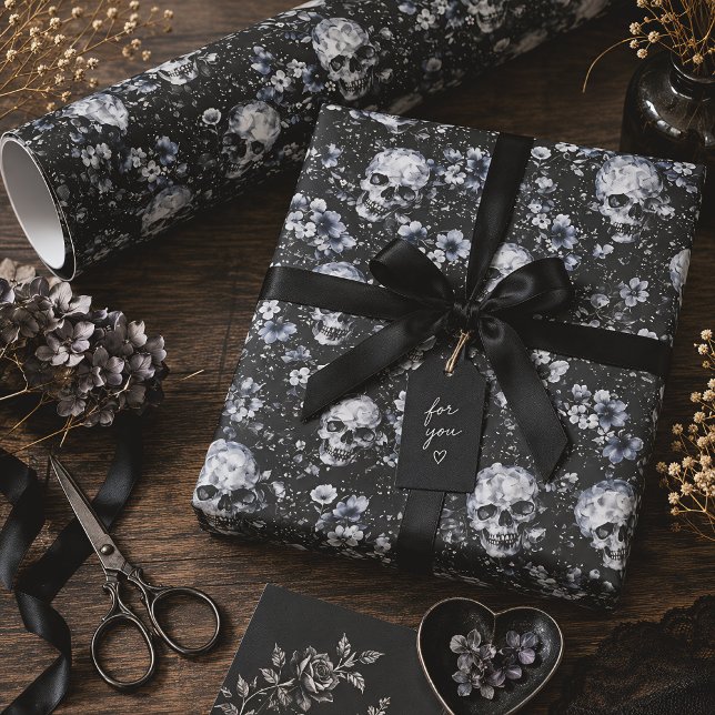 Gothic Floral Skulls Dark Botanical Wrapping Paper (Creator Uploaded)