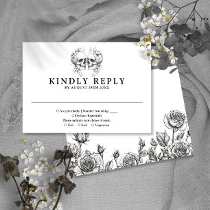 Gothic Floral Skulls Wedding RSVP Card