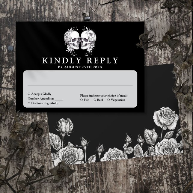 Gothic Floral Skulls Wedding RSVP Card (Gothic Floral Skulls Wedding RSVP Card)
