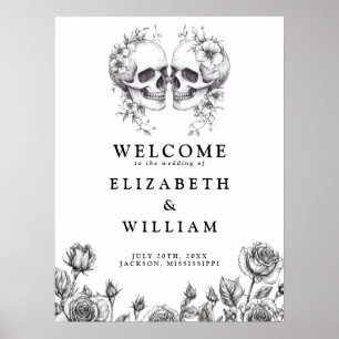 Gothic Floral Skulls Wedding Welcome Sign