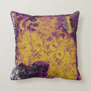 Gothic floral style yellow and purple cushion