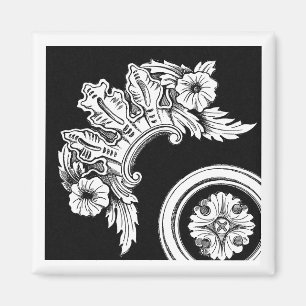 Gothic floral trim antique black and white magnet