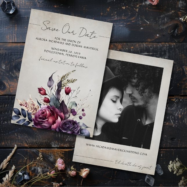 Gothic Floral Watercolor Photo Save the Date Invitation (Creator Uploaded)