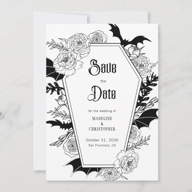 Gothic Floral Wedding Save the Date Invitation (Front)