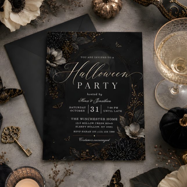 Gothic Florals Halloween Party Invitation (Creator Uploaded)
